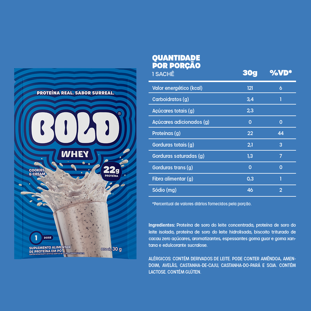 KIT 10 SACHÊS BOLD WHEY COOKIES & CREAM (30g/Un)