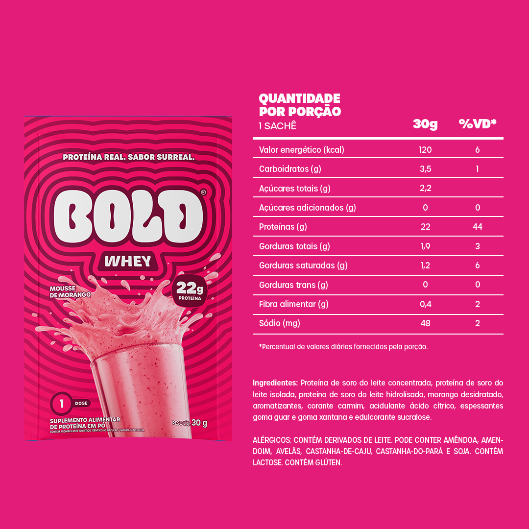 KIT 10 SACHÊS BOLD WHEY MOUSSE DE MORANGO (30g/Un)